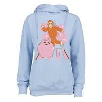Bigfoot Bowling Sasquatch Funny Womens Funnel Neck Pullover Hood