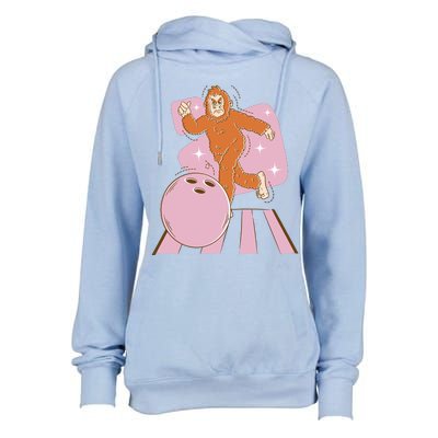 Bigfoot Bowling Sasquatch Funny Womens Funnel Neck Pullover Hood