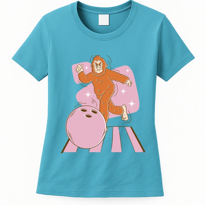 Bigfoot Bowling Sasquatch Funny Womens T-Shirt