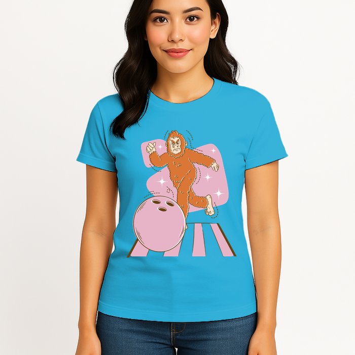 Bigfoot Bowling Sasquatch Funny Womens T-Shirt