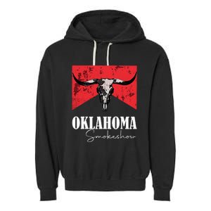 Boho Bull Skull Cow Oklahoma Smokeshow Western Country Garment-Dyed Fleece Hoodie