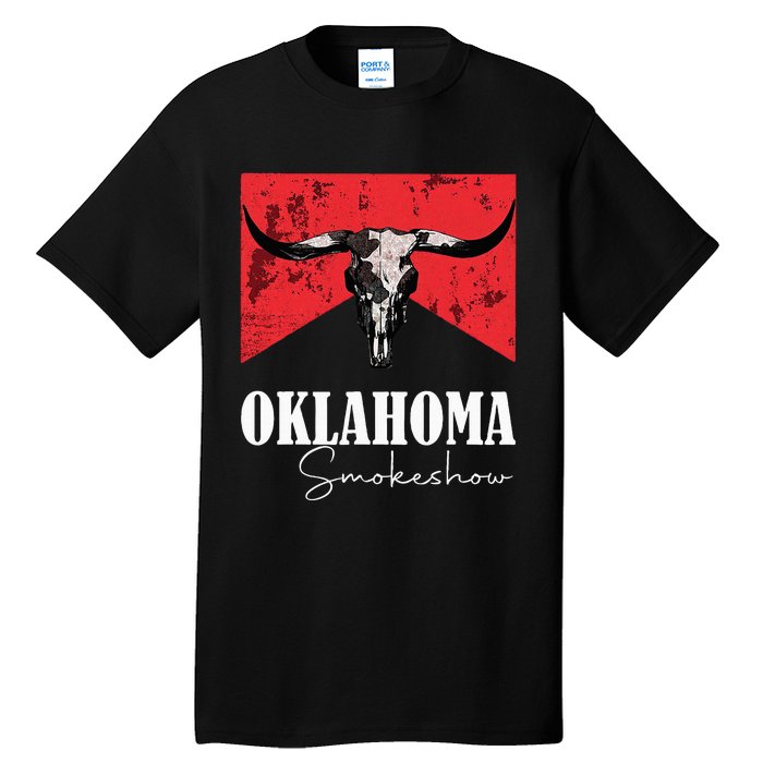 Boho Bull Skull Cow Oklahoma Smokeshow Western Country Tall T-Shirt