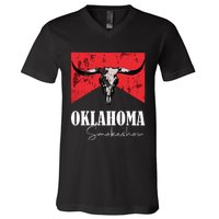 Boho Bull Skull Cow Oklahoma Smokeshow Western Country V-Neck T-Shirt