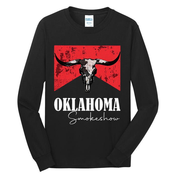 Boho Bull Skull Cow Oklahoma Smokeshow Western Country Tall Long Sleeve T-Shirt