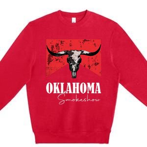 Boho Bull Skull Cow Oklahoma Smokeshow Western Country Premium Crewneck Sweatshirt