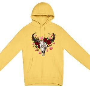 Boho Bull Skull Roses Heart Western Country Valentines Day Meaningful Gift Premium Pullover Hoodie