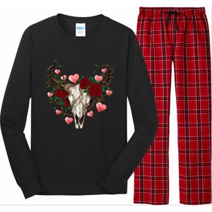 Boho Bull Skull Roses Heart Western Country Valentines Day Meaningful Gift Long Sleeve Pajama Set