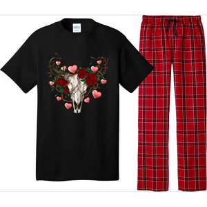 Boho Bull Skull Roses Heart Western Country Valentines Day Meaningful Gift Pajama Set