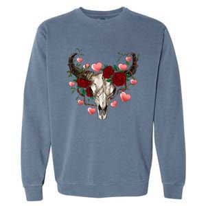 Boho Bull Skull Roses Heart Western Country Valentines Day Meaningful Gift Garment-Dyed Sweatshirt