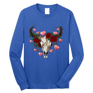 Boho Bull Skull Roses Heart Western Country Valentines Day Meaningful Gift Long Sleeve Shirt