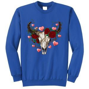 Boho Bull Skull Roses Heart Western Country Valentines Day Meaningful Gift Sweatshirt