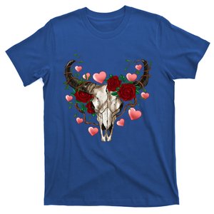 Boho Bull Skull Roses Heart Western Country Valentines Day Meaningful Gift T-Shirt