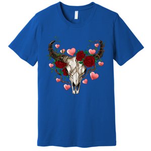 Boho Bull Skull Roses Heart Western Country Valentines Day Meaningful Gift Premium T-Shirt