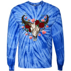 Boho Bull Skull Roses Heart Western Country Valentines Day Meaningful Gift Tie-Dye Long Sleeve Shirt