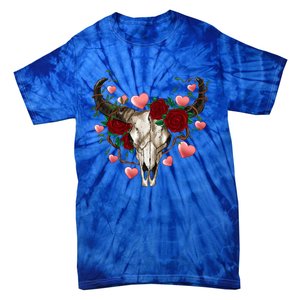 Boho Bull Skull Roses Heart Western Country Valentines Day Meaningful Gift Tie-Dye T-Shirt