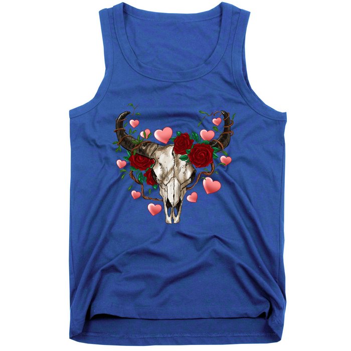 Boho Bull Skull Roses Heart Western Country Valentines Day Meaningful Gift Tank Top