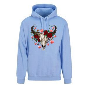 Boho Bull Skull Roses Heart Western Country Valentines Day Meaningful Gift Unisex Surf Hoodie