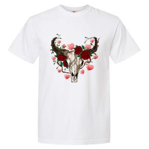 Boho Bull Skull Roses Heart Western Country Valentines Day Meaningful Gift Garment-Dyed Heavyweight T-Shirt