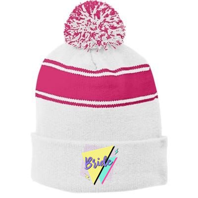 Bride & Bride Squad Retro 90’s Bachelorette Party Matching Stripe Pom Pom Beanie