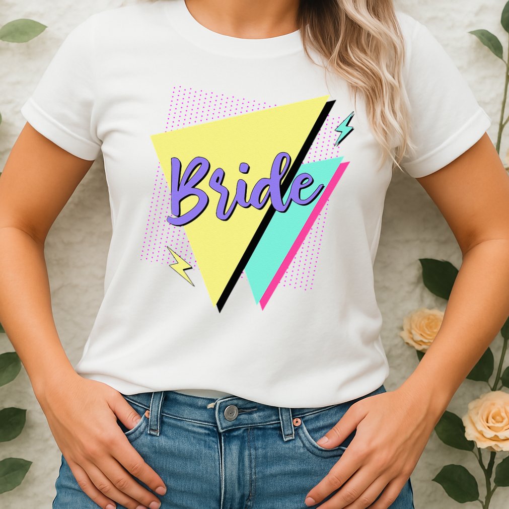 Bride & Bride Squad Retro 90’s Bachelorette Party Matching Womens T-Shirt
