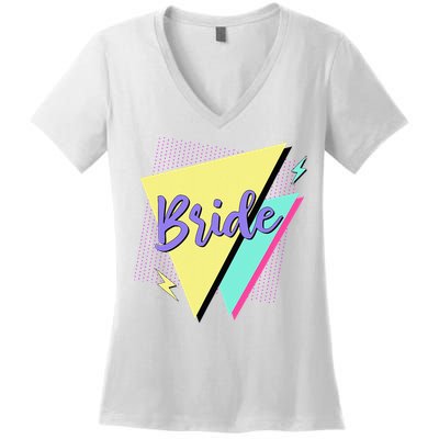 Bride & Bride Squad Retro 90’s Bachelorette Party Matching Women's V-Neck T-Shirt