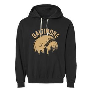 Baltimore Baseball Skyline Maryland Player Coach Fan Garment-Dyed Fleece Hoodie