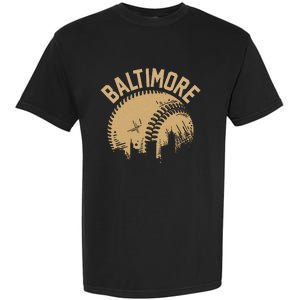 Baltimore Baseball Skyline Maryland Player Coach Fan Garment-Dyed Heavyweight T-Shirt