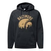 Baltimore Baseball Skyline Maryland Player Coach Fan Performance Fleece Hoodie