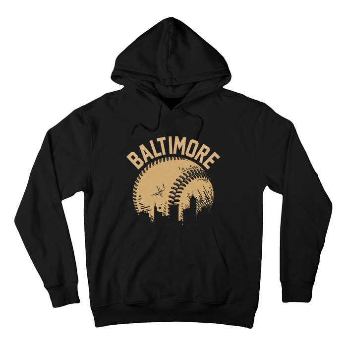 Baltimore Baseball Skyline Maryland Player Coach Fan Hoodie