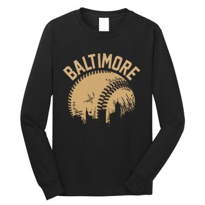 Baltimore Baseball Skyline Maryland Player Coach Fan Long Sleeve Shirt