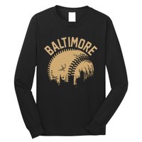 Baltimore Baseball Skyline Maryland Player Coach Fan Long Sleeve Shirt