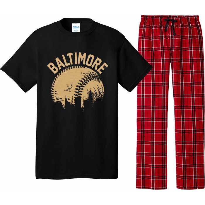 Baltimore Baseball Skyline Maryland Player Coach Fan Pajama Set