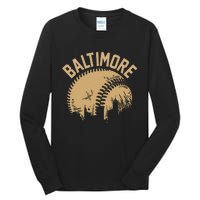 Baltimore Baseball Skyline Maryland Player Coach Fan Tall Long Sleeve T-Shirt