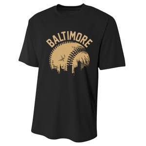 Baltimore Baseball Skyline Maryland Player Coach Fan Performance Sprint T-Shirt