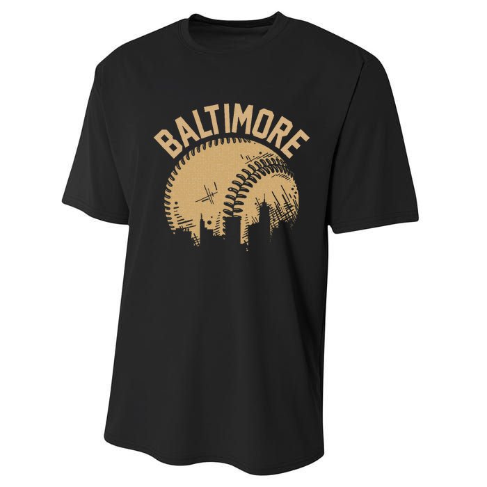 Baltimore Baseball Skyline Maryland Player Coach Fan Performance Sprint T-Shirt