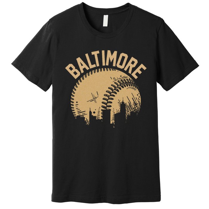 Baltimore Baseball Skyline Maryland Player Coach Fan Premium T-Shirt