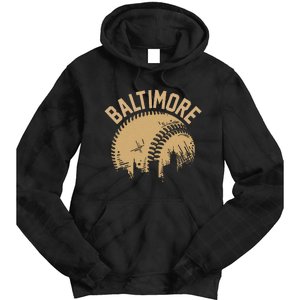 Baltimore Baseball Skyline Maryland Player Coach Fan Tie Dye Hoodie