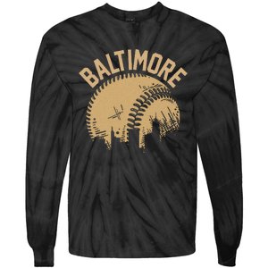 Baltimore Baseball Skyline Maryland Player Coach Fan Tie-Dye Long Sleeve Shirt