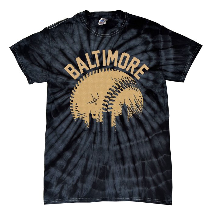 Baltimore Baseball Skyline Maryland Player Coach Fan Tie-Dye T-Shirt