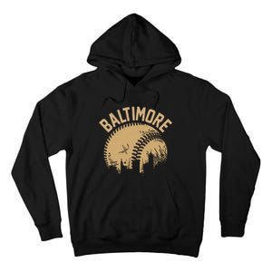 Baltimore Baseball Skyline Maryland Player Coach Fan Tall Hoodie