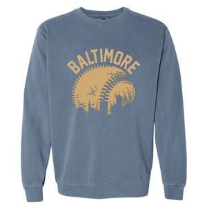 Baltimore Baseball Skyline Maryland Player Coach Fan Garment-Dyed Sweatshirt