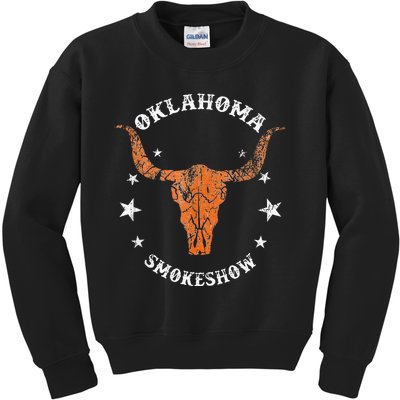 Boho Bull Skull Cow Oklahoma Smokeshow Western Country Kids Sweatshirt