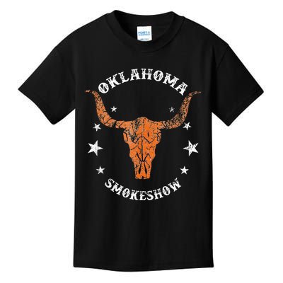 Boho Bull Skull Cow Oklahoma Smokeshow Western Country Kids T-Shirt