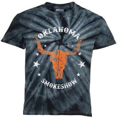 Boho Bull Skull Cow Oklahoma Smokeshow Western Country Kids Tie-Dye T-Shirt