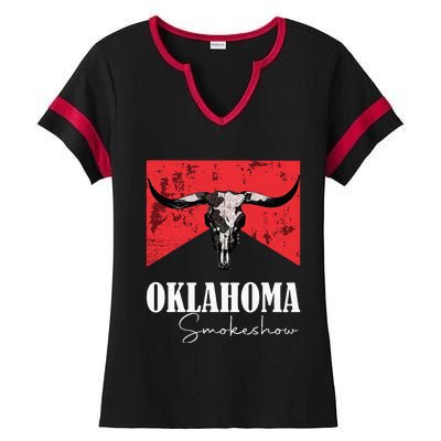 Boho Bull Skull Cow Oklahoma Smokeshow Western Country Ladies Halftime Notch Neck Tee