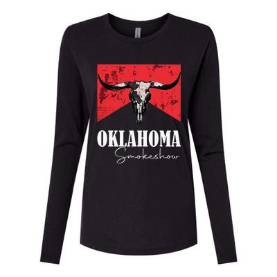 Boho Bull Skull Cow Oklahoma Smokeshow Western Country Womens Cotton Relaxed Long Sleeve T-Shirt