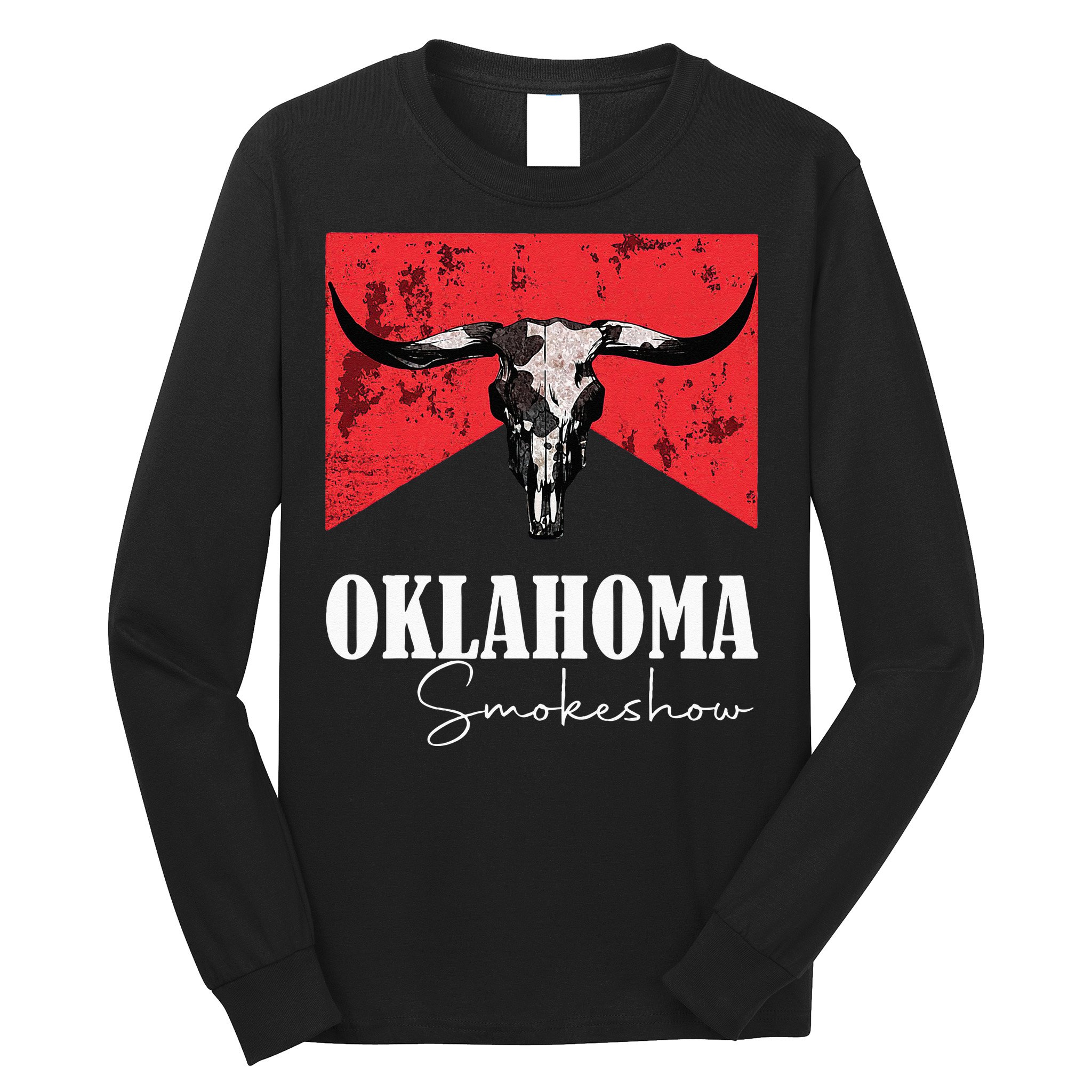 Boho Bull Skull Cow Oklahoma Smokeshow Western Country Long Sleeve Shirt