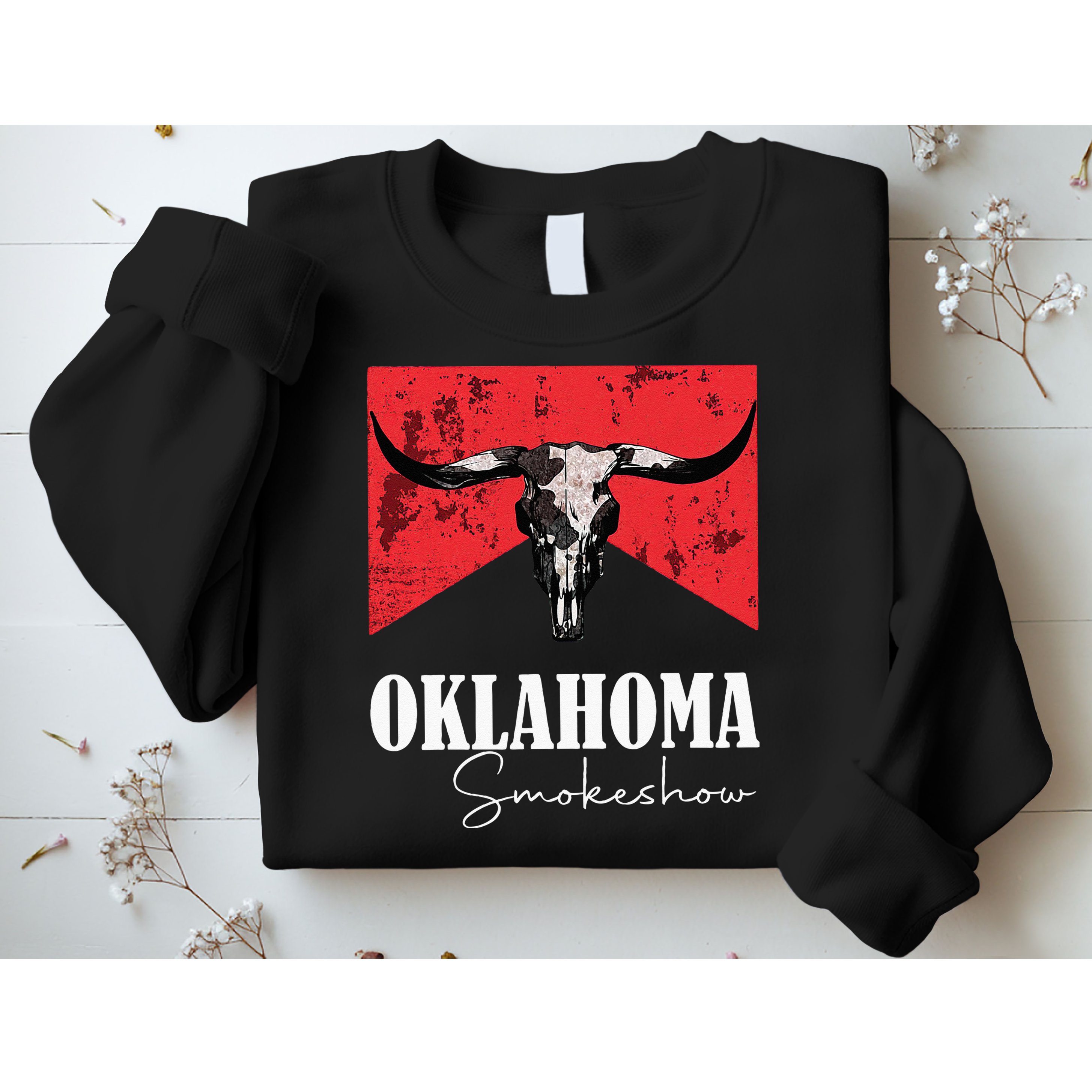 Boho Bull Skull Cow Oklahoma Smokeshow Western Country Sweatshirt