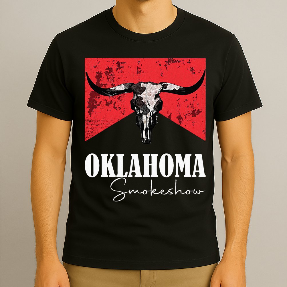 Boho Bull Skull Cow Oklahoma Smokeshow Western Country T-Shirt