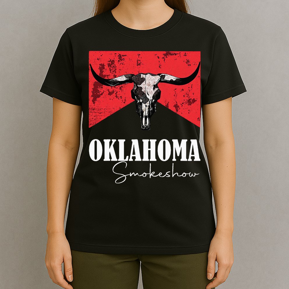 Boho Bull Skull Cow Oklahoma Smokeshow Western Country T-Shirt